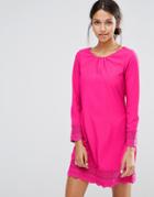 Uttam Boutique Long Sleeve Shift Dress With Crochet Detail - Pink