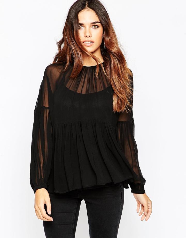 Asos Tiered 70s Blouse - Black