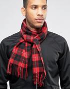 Fred Perry Plaid Scarf In Cashmere Mix - Red