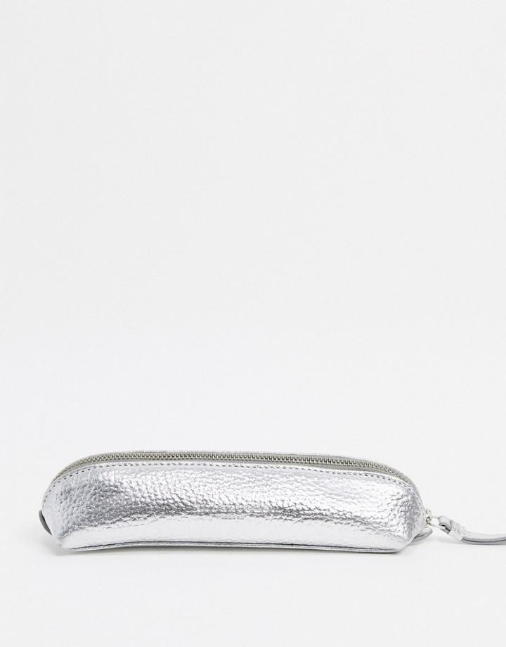 Urbancode Leather Makeup Brush Bag In Silver
