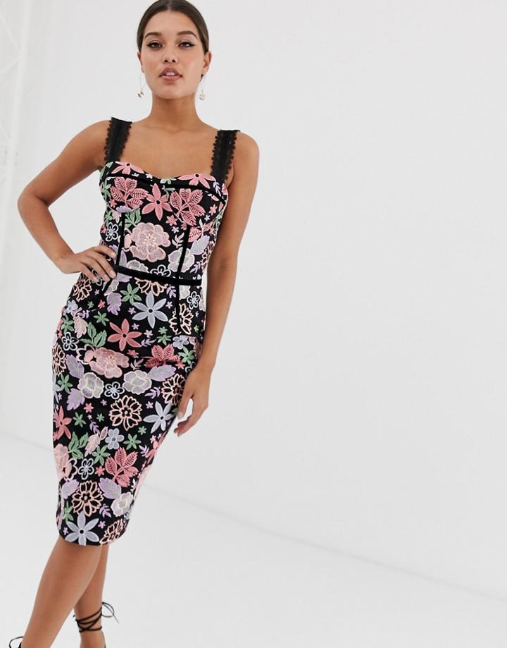 Bronx & Banco Camille Floral Embroidered Pencil Dress-multi