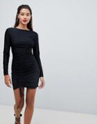 Ax Paris Long Sleeve Ruched Mini Dress - Black