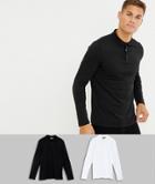 Asos Design Long Sleeve Jersey Polo 2 Pack Save - Multi