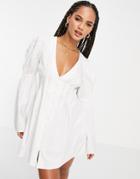 Asos Design Button Front Beach Dress In Cotton-white