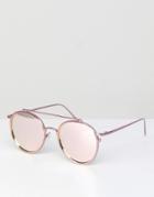 Asos High Bar Round Sunglasses In Pink With Rose Gold Flash Lens - Pink