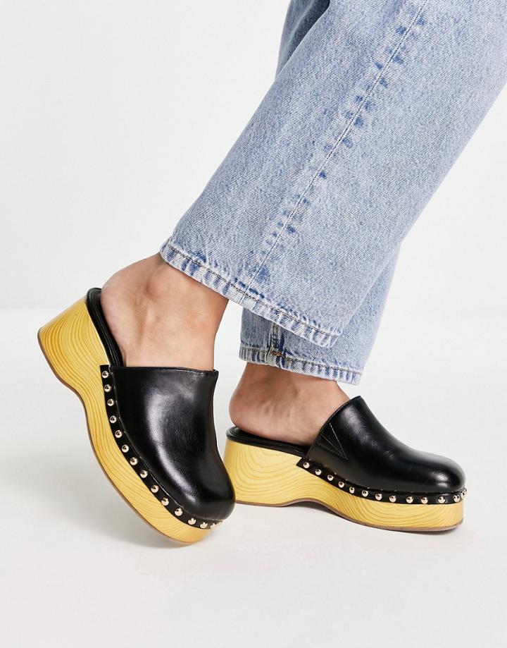 Asos Design Salvia Flatform Clog Mules In Black