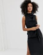River Island Midi Dress With Cowl Back In Black