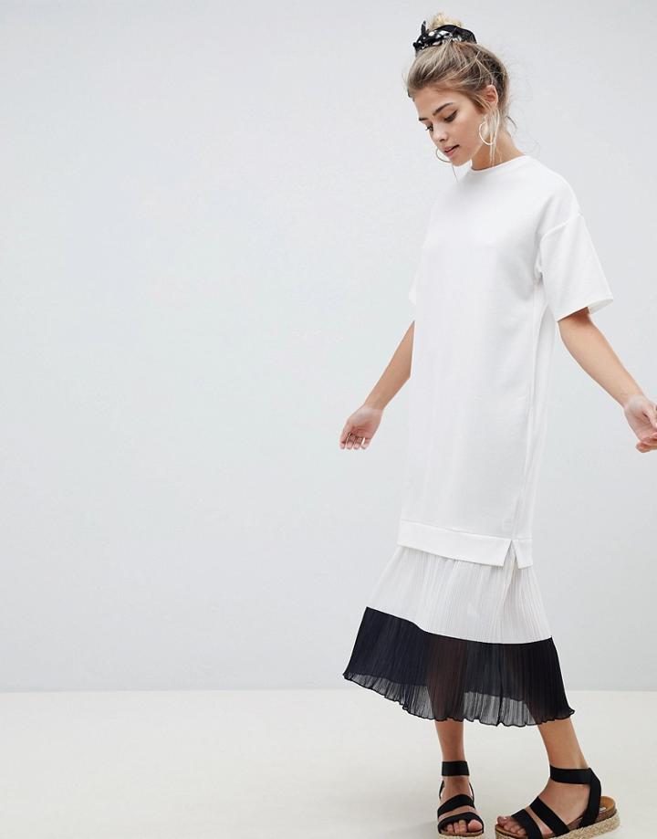 Asos Design Midi Dress With Color Block Pleated Hem - Multi