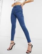 Asos Design High Rise Ridley 'skinny' Jeans In Bright Midwash Blue-blues