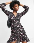 Only Zille Floral Print Wrap Mini Dress In Lilac-multi