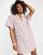 Lola May Double Breasted Blazer Dress In Pink Check