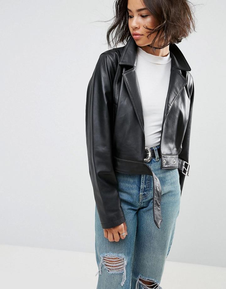 Asos 80s Jacket In Soft Leather - Black