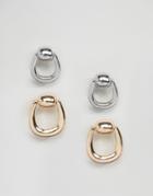 Asos Pack Of 2 Ring Pull Stud Earrings - Multi