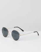 Asos Round Sunglasses In Gold With Metal Frame - Gold