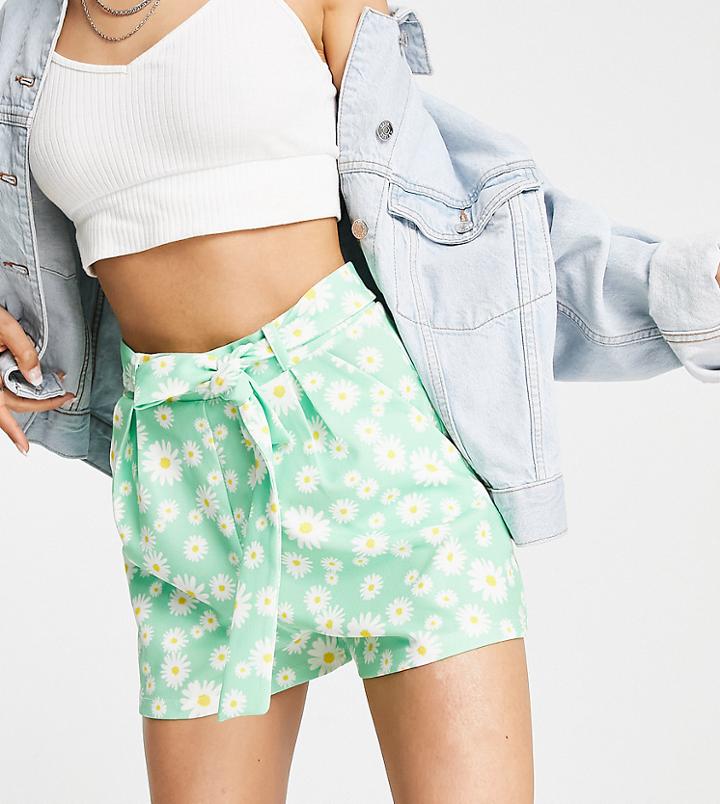 Miss Selfridge Petite Daisy Print Belted Short-green