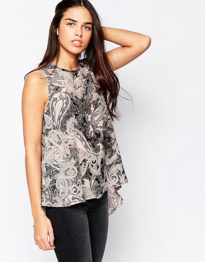 Influence Paisley Print Dip Hem Top - Print