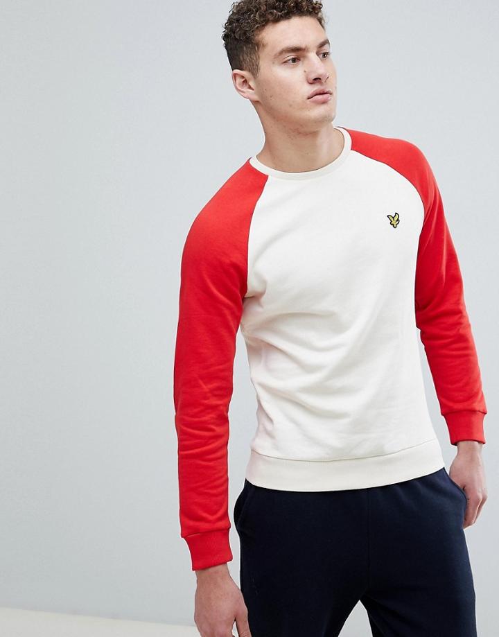 Lyle & Scott Raglan Sleeve Logo Sweat In White/red - White