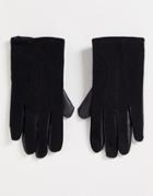 Asos Design Gloves With Faux Leather And Real Suede Mix In Black