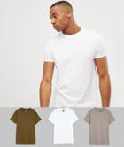 Asos Design Organic T-shirt With Crew Neck 3 Pack Multipack Saving - Multi