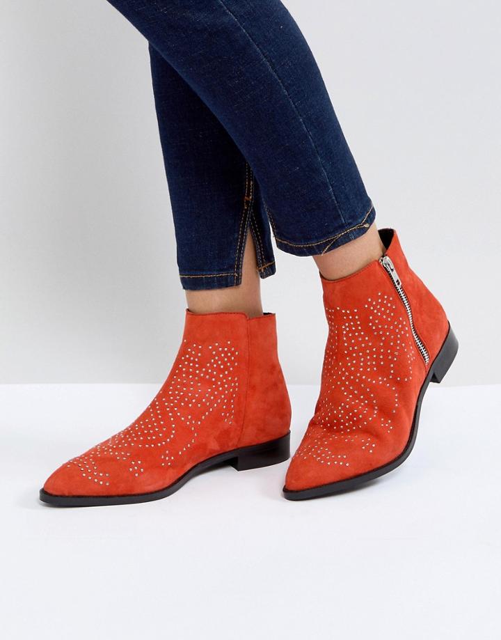 Asos Auto Pilot Suede Studded Ankle Boots - Red