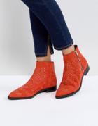 Asos Auto Pilot Suede Studded Ankle Boots - Red