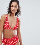 South Beach Frill Polka Dot Bikini Top - Multi