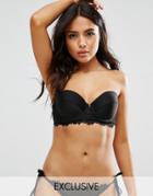 Wolf & Whistle Textured Lace Cupped Bikini Top - Black