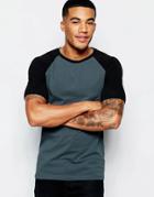 Asos Muscle T-shirt With Contrast Raglan Sleeves - Green