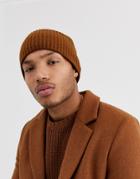 Asos Design Two-piece Oversized Ribbed Beanie In Tobacco Brown