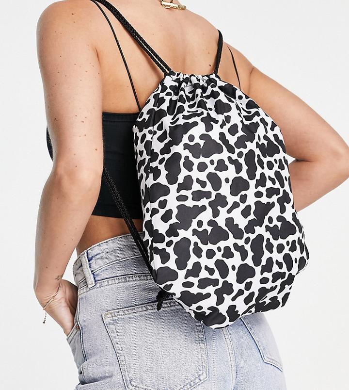 Daisy Street Exclusive Drawstring Backpack In Cow Print-multi