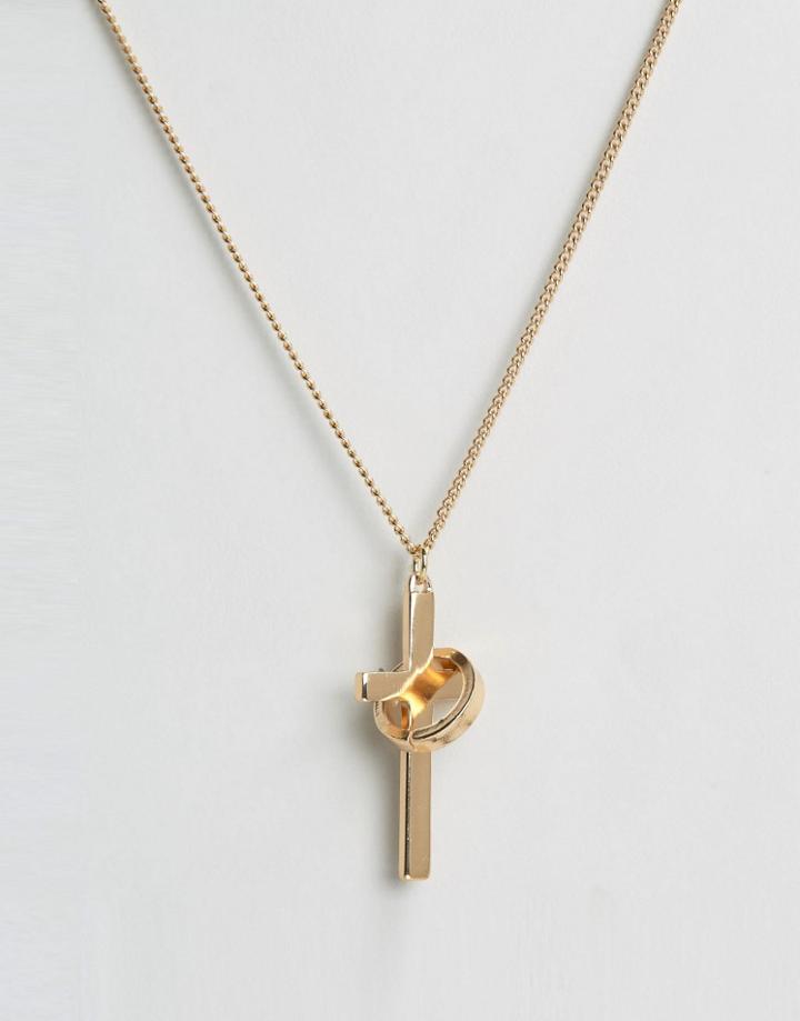 Chained & Able Cross & Ring Necklace In Gold - Gold
