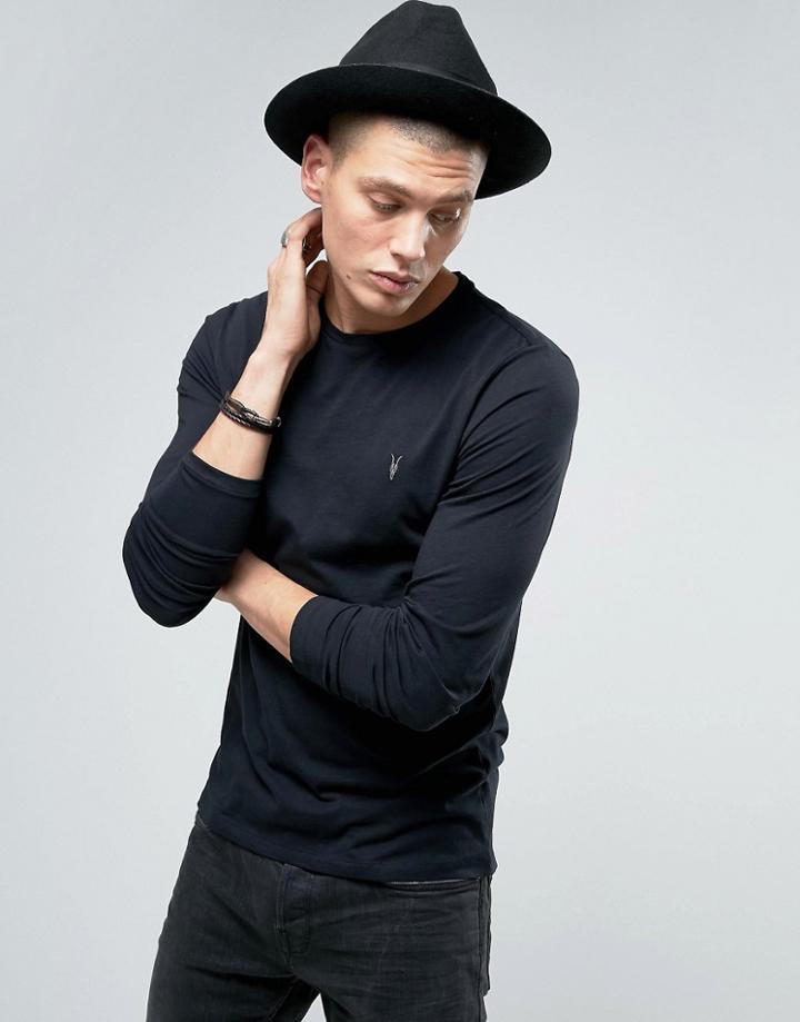 Allsaints Long Sleeve Top With Logo - Black