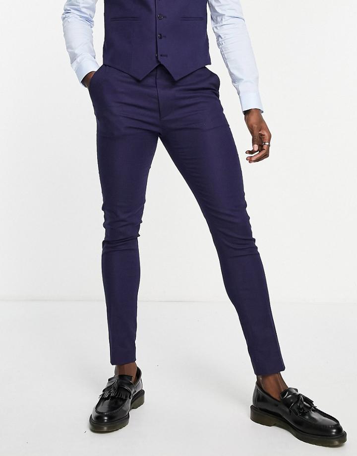 Asos Design Super Skinny Linen Mix Suit Pants In Navy