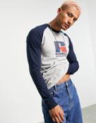 Russell Athletic Richard Raglan Contrast Long Sleeve Top In Navy