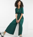 Asos Design Tall Button Back Jumpsuit In Forest Green