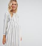 Asos Maternity Smock Mini Dress In Natural Stripe - Multi