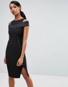 Vesper Cold Shoulder Pencil Dress With Lace Up Side - Black