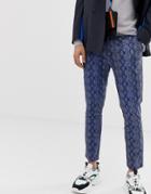 Asos Design Skinny Cropped Pants In Snake Print-blue