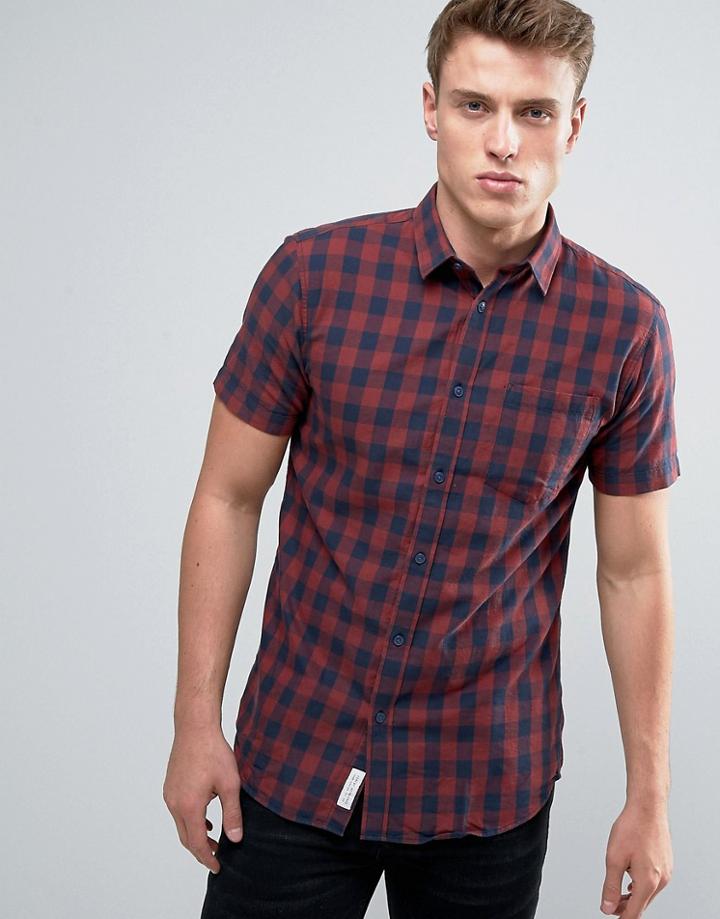 Jack & Jones Checked Shirt With Short Sleeves - Red