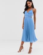 Asos Design Pleated Midi Dress With Cami Straps And Belt-multi
