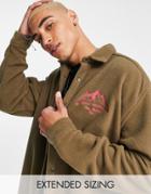 Asos Design 90s Oversized Fleece Shirt With Chest Embroidery-brown