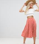 Asos Design Petite Midi Skirt With Box Pleats In Polka Dot - Multi