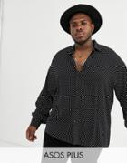 Asos Design Plus Oversized Drop Shoulder Spot Shirt-black