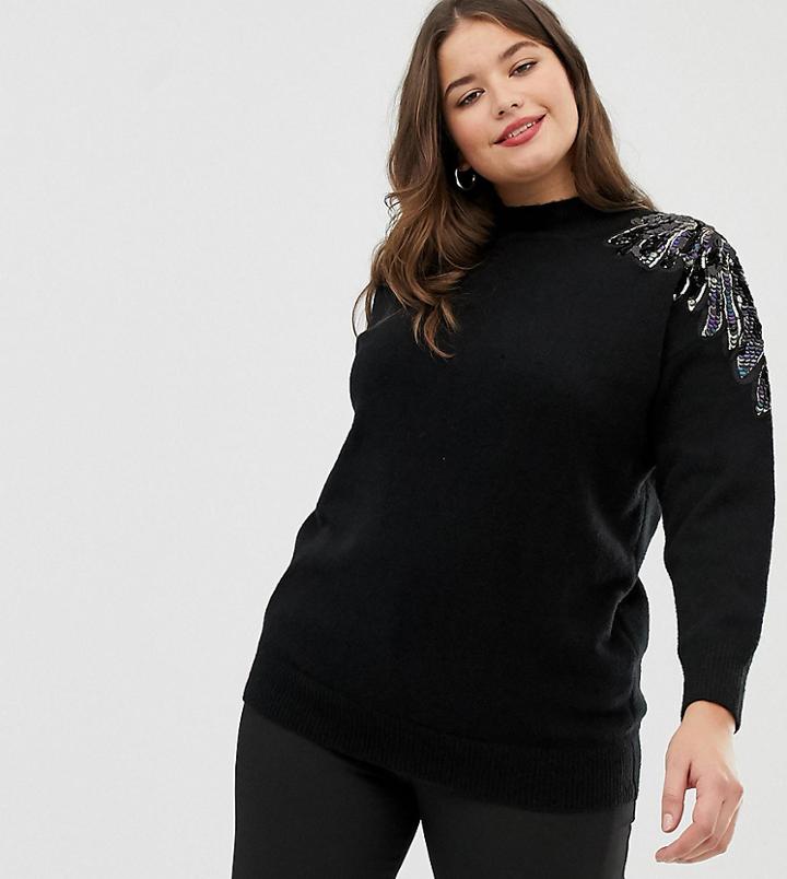 Koko Sequin Shoulder Sweater - Black
