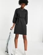 Pieces Sweater Dress With Puff Sleeve In Washed Black