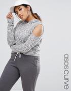 Asos Curve Hoodie With Cold Shoulder In Textured Lightweight Stripe - Multi