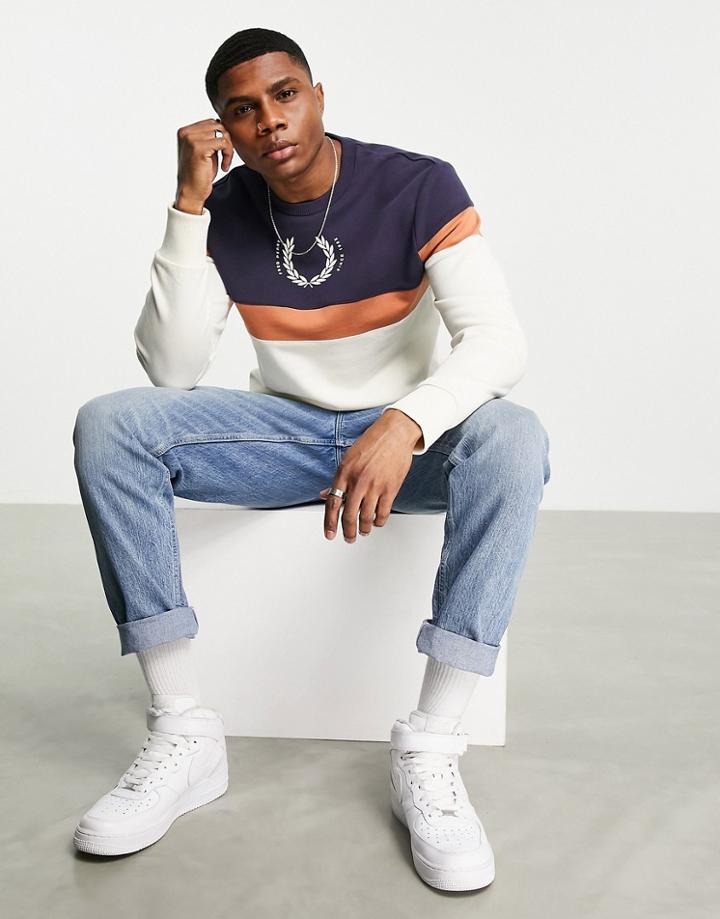 Fred Perry Color Block Printed Sweatshirt In White