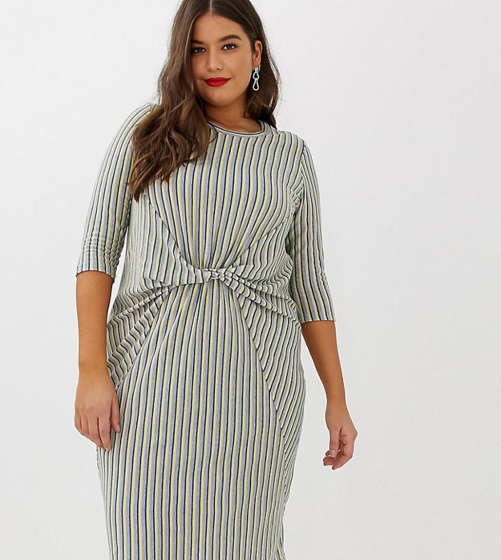 Junarose Stripe Twist Front Midi Dress-gray