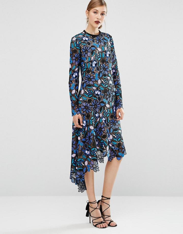 Self Portrait Lace Asymmetric Dress - Blue