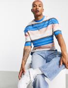 Asos Design Oversized Stripe T-shirt In Blue With Stockholm City Print-blues